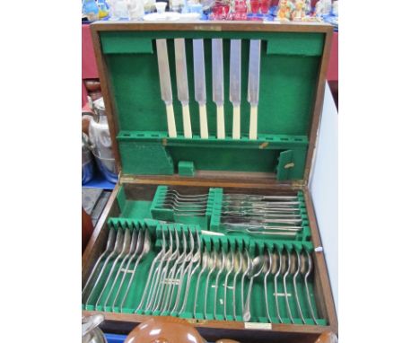 Harrison Bros &amp; Howson Plated Cutlery, of sixty pieces, in oak fitted canteen.