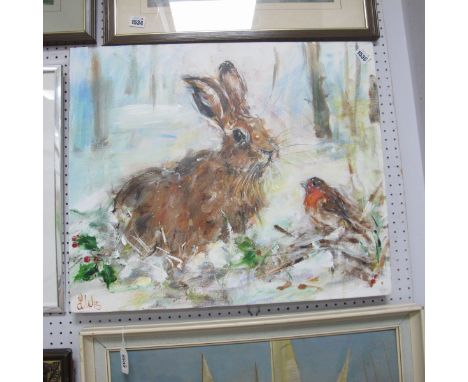 Lynne Wilkinson, oil on canvas, 'Festive Friends' signed with initials 50 x 60cm.