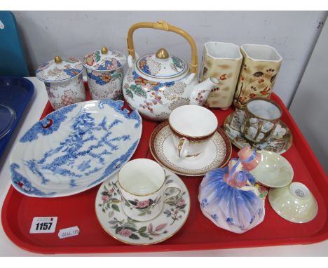 An Oriental Teapot, lidded jars, vases, Doulton 'Monica', etc:- One Tray.