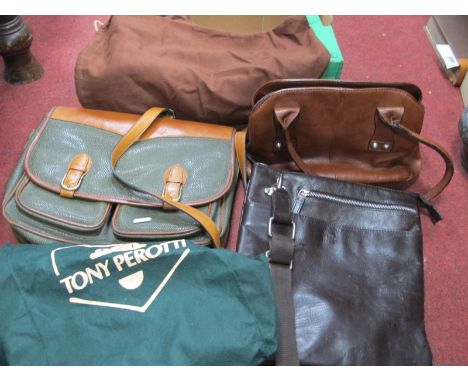 A Vintage Jaeger Satchel Style Bag, in scotchgrain and tan leather; a dark brown leather cross body bag and a tan leather han