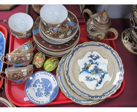 An Early XX Century Nineteen Piece Oriental Tea Service, each cup with geisha hologram to base; a pair of Royal Worcester ori