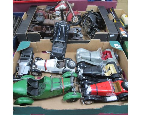 Burago (4), Franklin Mint (2) Model Vintage Cars, model train, motorbikes, etc:- Two Boxes.