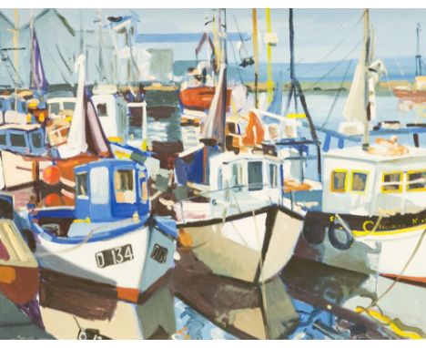 Morgan (20th Century Irish), boats in harbour, oil on canvas, signed and dated 2009, 61cm x 76cm, framedNote: Royal Hibernian