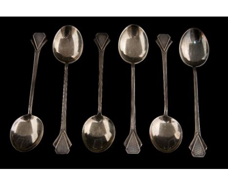 A set of Art Deco silver teaspoons, engine turned geometric design, with diamond shape finials, Thomas Fattorini, Birmingham 