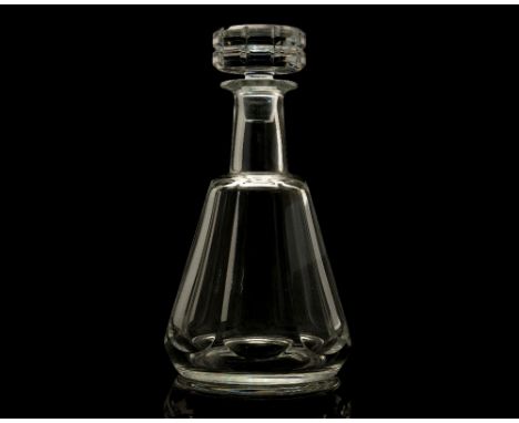 An Art Deco style Baccarat, Talleyrand glass decanter, conical form, slice cut, the flat stopper with mitre cheque to the edg