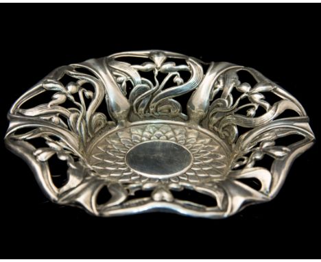 William Hair Haseler, probably for Liberty, an Arts and Crafts silver pin dish in the Art Nouveau style, hexagonal ogee form 