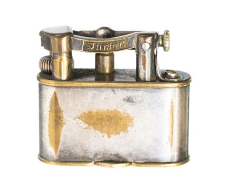 Alfred Dunhill, a silver plated miniature Unique lift arm table lighter, number 143752, the arm marked Dunhill and 737418, in