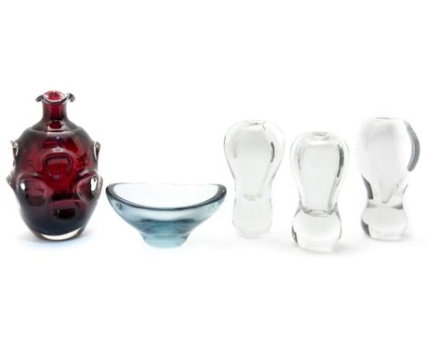 Frank Thrower for Dartington, a graduated set of three glass Macho vases, double gourd form, FT294, together with a scandinav