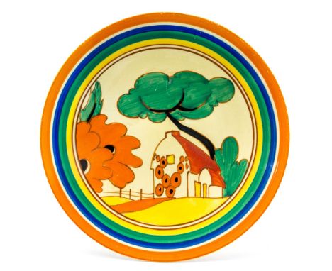 Clarice Cliff for Newport Pottery, a Red Roofs plate, Fantasque Bizarre marks, 23cm diameter