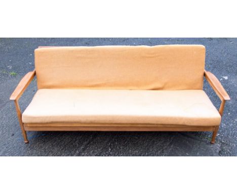 Eric Pamphilon and George Fejer for Guy Rogers, a Manhattan sofa bed, circa 1962, teak framed with upholstered seats, reclini