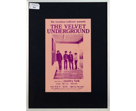 VELVET UNDERGROUND - CONCERT FLYER, MAY 16-17, WOODROSE BALLROOM, DEERFIELD WITH COUNTRY FUNK art by R. P. Angler, stamped St