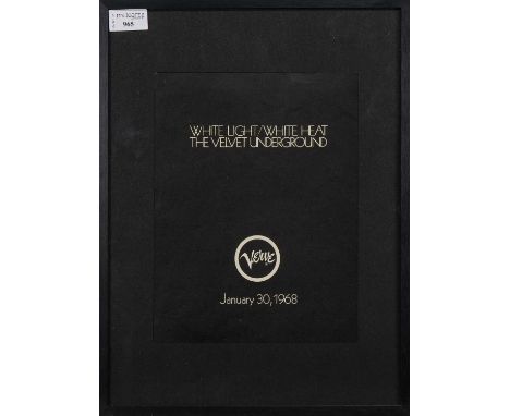 VELVET UNDERGROUND - WHITE LIGHT/WHITE HEAT HANDBILL, JANUARY 30 1968 ISSUED BY VERVE RECORDS framed and behind perspexvisibl