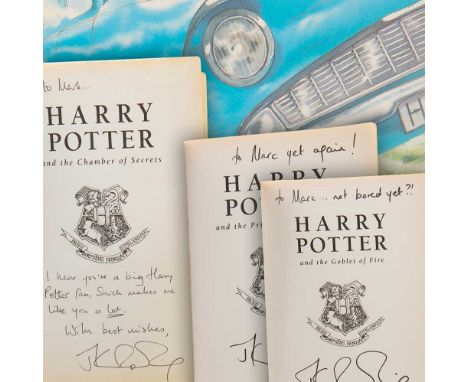 ROWLING (J .K.), THREE HARRY POTTER VOLUMES, SIGNED WITH PERSONALISED INSCRIPTIONS AND THE ORDER OF THE PHOENIX  comprising T