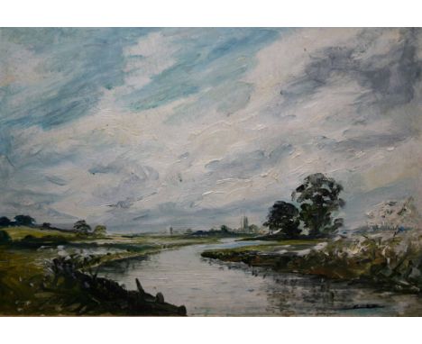 JOHN CONSTABLE REEVE, OIL ON BOARD,  Waveney in Spring,  9" x 13" 