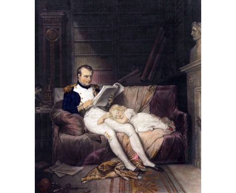 AFTER STEUBEN, ENGRAVED BY G ZOBEL, COLOURED MEZZOTINT, PUBLISHED 1842,  Napoleon et Son Fils , 17" x 14" 