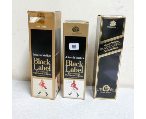 One 1 litre boxed Johnnie Walker  Black Label Extra Special Old Scotch Whisky, one 1 litre Johnnie Walker Black Label Old Sco