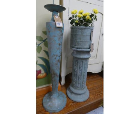 Two bronze effect items - candlestick and a jardiniere 