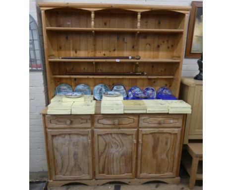 Stripped pine Welsh style dresser with shelf back, drawers and cupboards under, 5' wide 