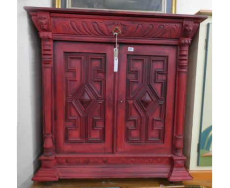 A shabby chic ruby painted oak side cabinet 