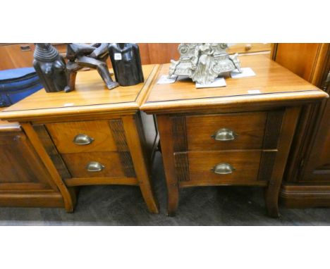 A pair of cherry wood finished two drawer lamp tables or bedside chests 