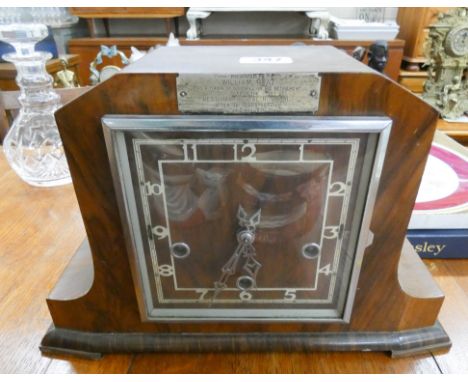 A Westminster chiming mantel clock in walnut case 