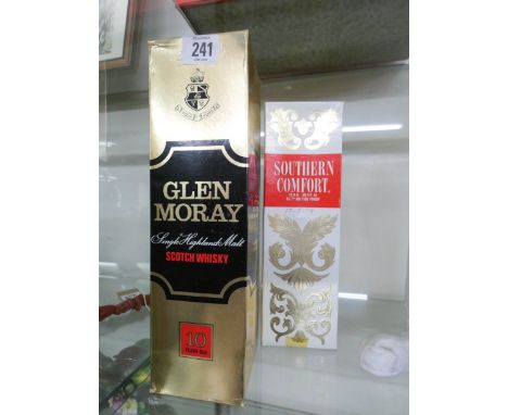 A bottle of Glen Moray Scotch whisky and a bottle of Southern Comfort 