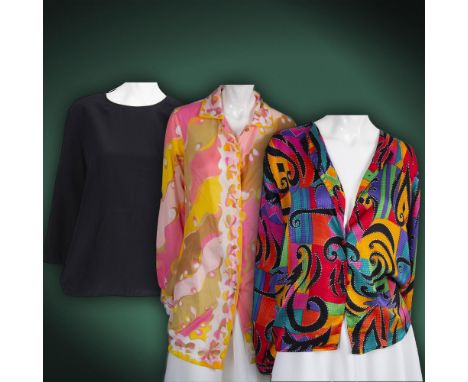 Lot includes - Abstract print button front shirt in vibrant colors, Size 4 - Pierre Cardin tag. Caftan button front shirt wit