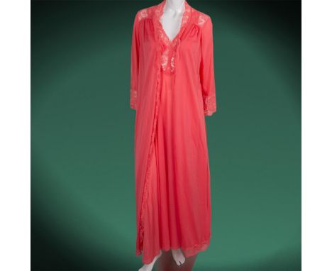 Buttersilk lingerie has lace edged gown and robe. Butterfly bodice on gown. Robe closes with sash. Original tags - Olga. Issu