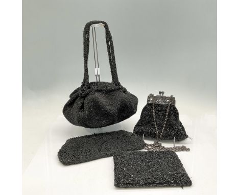 Delicate bead work on all - bubble purse has cinched handles (no tag), Clutch bag with twist clasp - Richere Japan tag, zippe