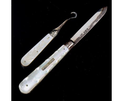 A silver-bladed mother-of-pearl handled fruit knife, by Thomas Marples, Sheffield 1880, in original box, and a mother-of-pear