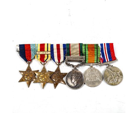 A group of 6 Second World War Service medals, to 4387605 Pte J A Haggie, Green Howards, including India medal with North West