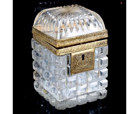A Victorian cut-glass and gilt-metal square tea caddy, height 12cm, width 7.5cm 