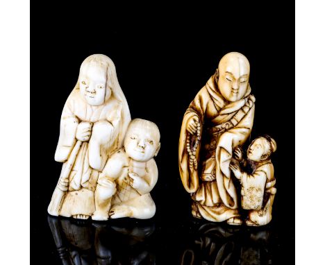 2 Japanese ivory netsuke depicting sages with children, Meiji Period, height 4.5cm (2) 