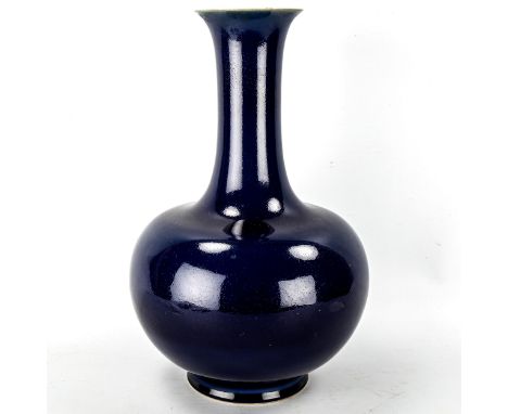 A Chinese dark blue glaze porcelain narrow-neck vase, seal mark under base, height 36cm 