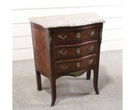 A French kingwood marble-topped bombe commode, with ormolu mounts, width 73cm 
