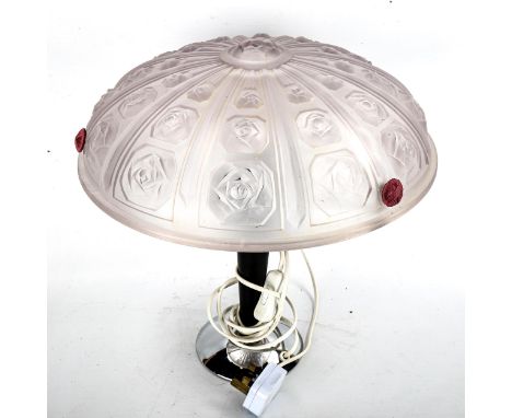 Scandi-Francais Lumiere et Glass, table lamp with French 1940s glass shade, frosted Macintosh style relief moulded shade moun