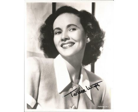 Teresa Wright Signed 10 x 8 inch b/w photo, retrace over biro signature on first name. Condition 5/10. All autographs are gen