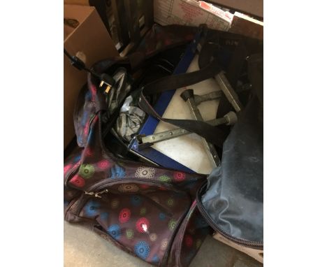 BAG OF FISHING ITEMS, STOOL, LAMP ETC.