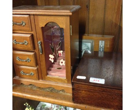 JEWELLERY DRAWERS, WOODEN BOX AND A BAROMETER