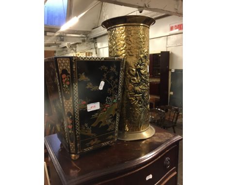 BRASS STICK STAND AND TIN WASTE BIN