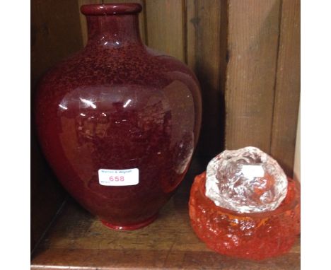 BRETBY VASE AND TWO PIECES WHITEFRIARS STYLE GLASS