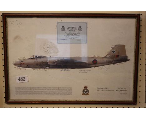 Canberra PR9 39 Squadron RAF Marham signed print presented to C/T Ralph Crabb 1997 
