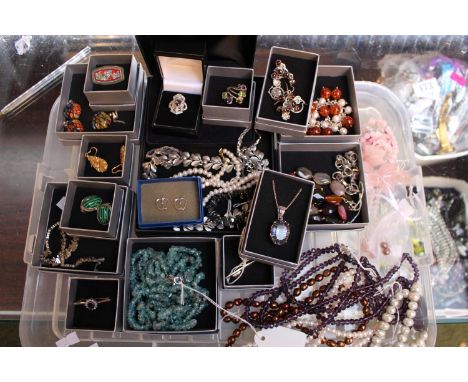 Large tray of assorted Costume jewellery inc. Pearl necklaces 