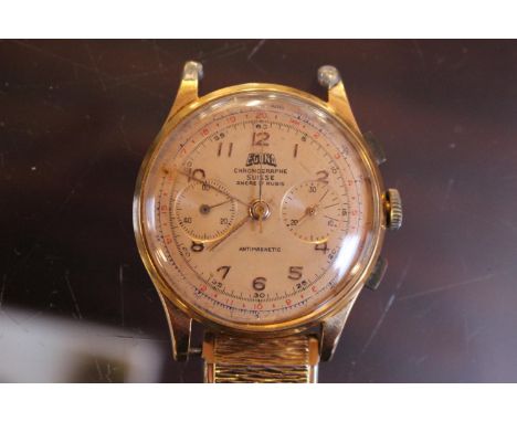 Egona Chronograph wristwatch in 18K gold case on later expanding bracelet (watch not working) 