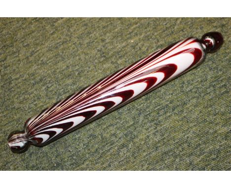 19thC Nailsea Red and Opaque glass Rolling Pin 