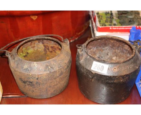2 Cast Iron Glue Pots, 1 with War Department Arrow markings 