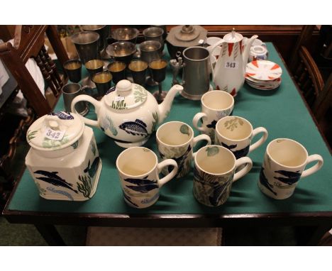 Royal Winton Traditional Sponge ware pattern set of Mugs, Teapot and storage Jar 