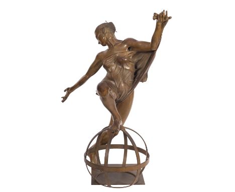 Jean-Paul Floch, (French b.1949); 'Harmonie', a patinated bronze model of a dancing girl, portrayed a diaphanously draped, he