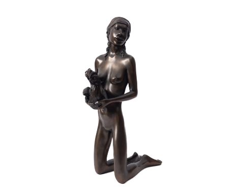 Tom Bowers (1936-2021), 'Anse aux Poulets', a bronze model of a female nude, circa 2000; portrayed as nude, kneeling and hold