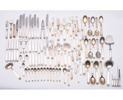 A mid 20th century canteen of Danish silver assay master Jens Sigsgaard, Copenhagen 1940, stamped handmade, not marked, compr